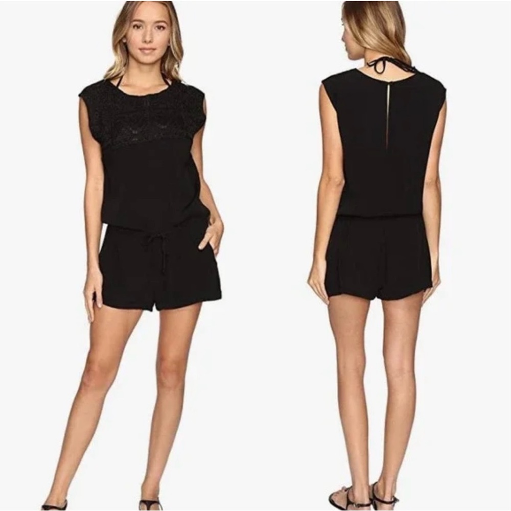 L Space Carly Embroidered Romper Black Women Size XS